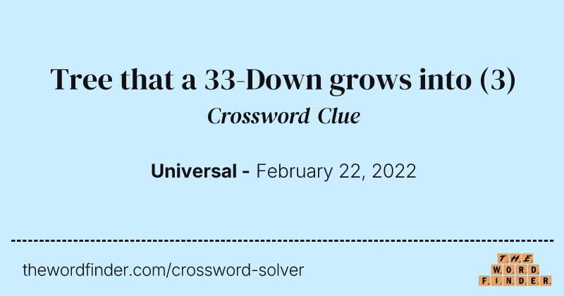 Tree that a 33-Down grows into crossword clue image