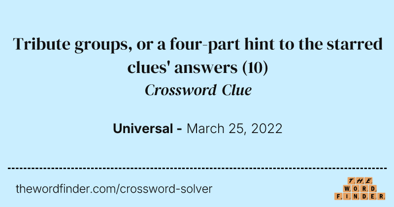 Tribute groups, or a four-part hint to the starred clues' answers crossword clue image