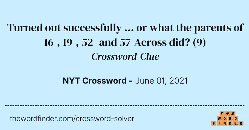 Turned out successfully ... or what the parents of 16-, 19-, 52- and 57-Across did? crossword clue image