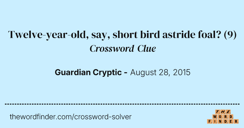 Twelve-year-old, say, short bird astride foal? crossword clue image