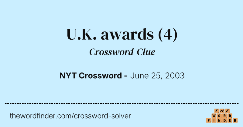 U.K. awards crossword clue image