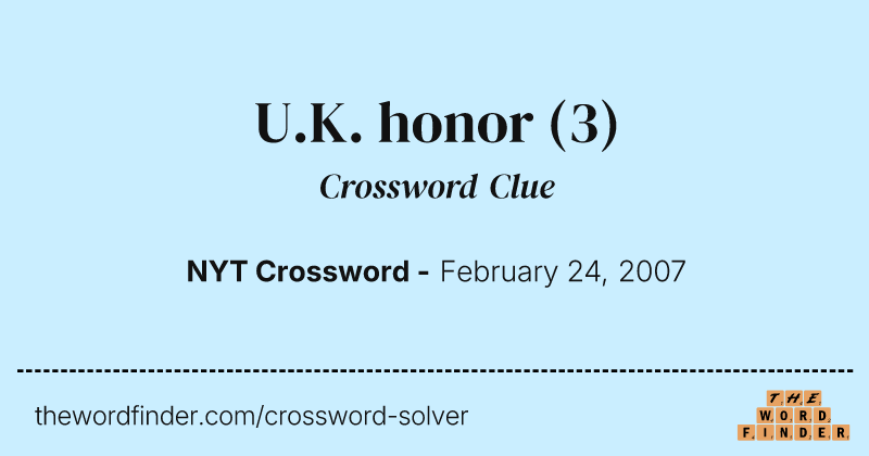 U.K. honor crossword clue image
