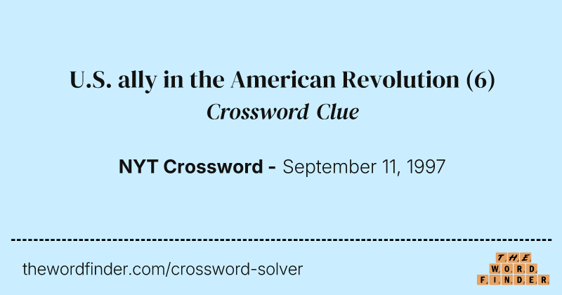 U.S. ally in the American Revolution crossword clue image