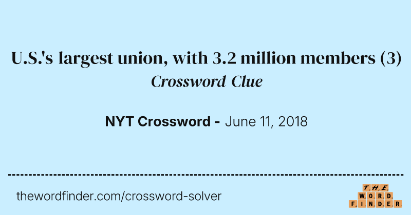 U.S.'s largest union, with 3.2 million members crossword clue image