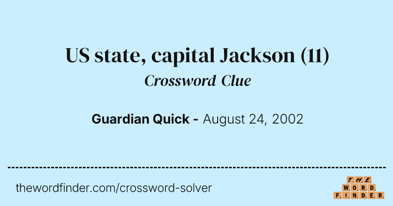 US state, capital Jackson crossword clue image
