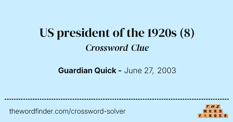 US president of the 1920s crossword clue image
