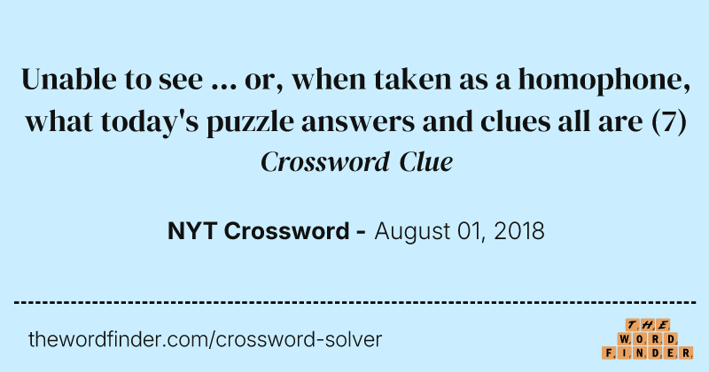 Unable to see ... or, when taken as a homophone, what today's puzzle answers and clues all are crossword clue image