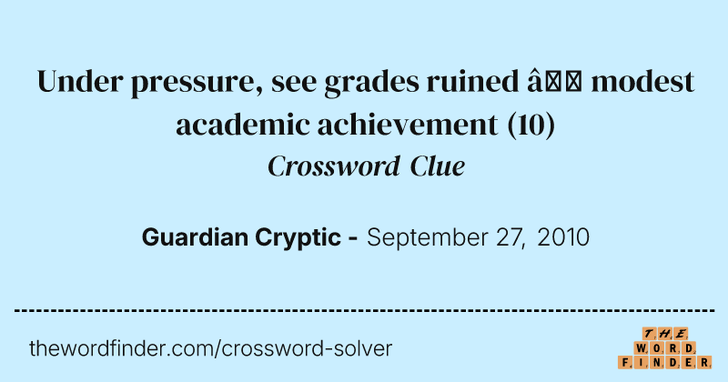 Under pressure, see grades ruined — modest academic achievement crossword clue image