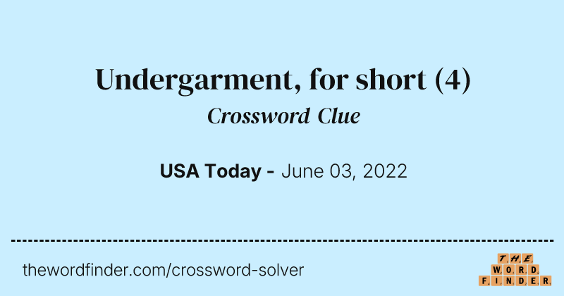 Undergarment, for short crossword clue image
