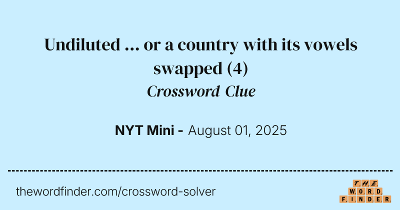 Undiluted ... or a country with its vowels swapped crossword clue image