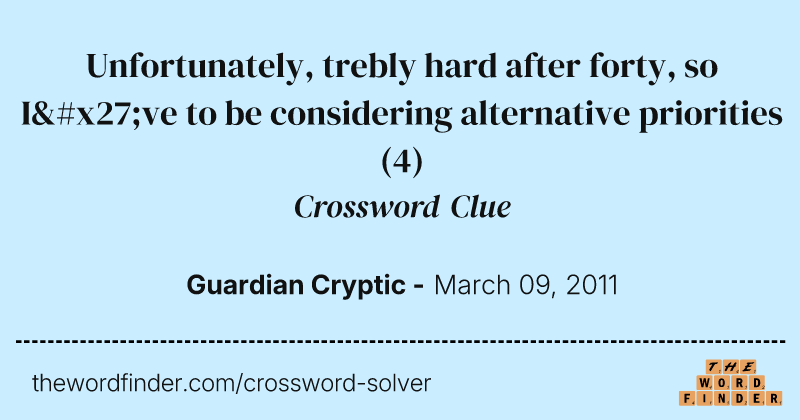 Unfortunately, trebly hard after forty, so I've to be considering alternative priorities crossword clue image