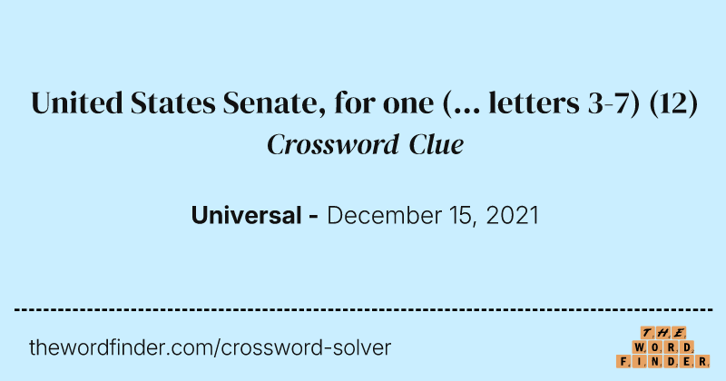 United States Senate, for one (... letters 3-7) crossword clue image