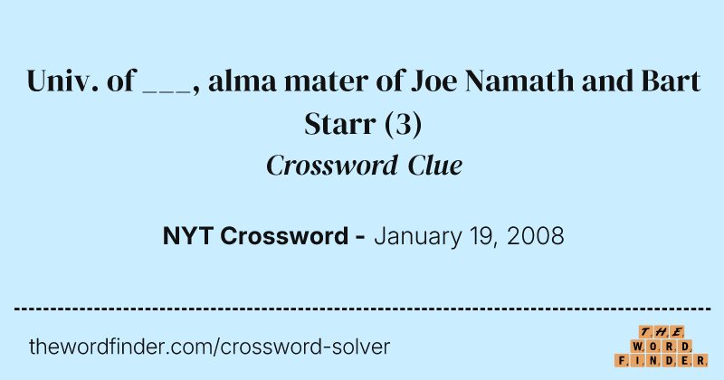 Univ. of ___, alma mater of Joe Namath and Bart Starr crossword clue image