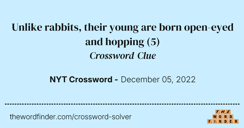 Unlike rabbits, their young are born open-eyed and hopping crossword clue image
