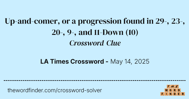 Up-and-comer, or a progression found in 29-, 23-, 20-, 9-, and 11-Down crossword clue image