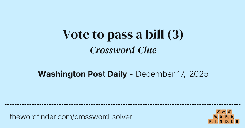 Vote to pass a bill crossword clue image
