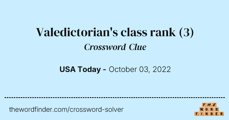 Valedictorian's class rank crossword clue image