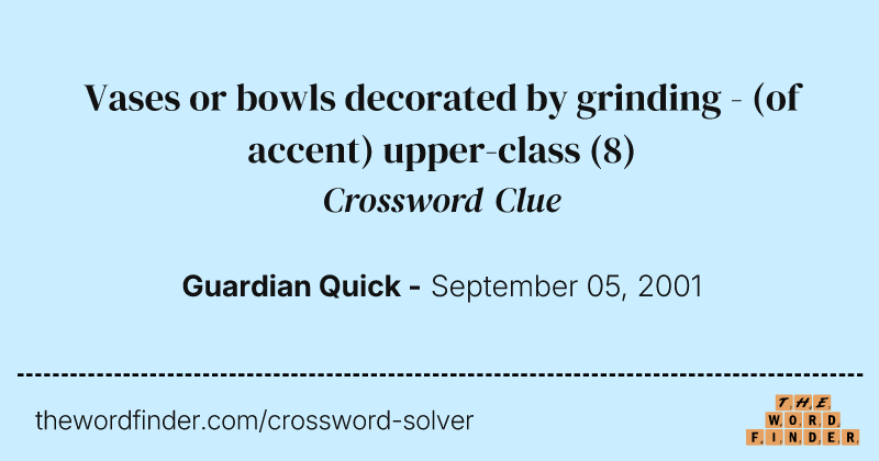 Vases or bowls decorated by grinding - (of accent) upper-class crossword clue image
