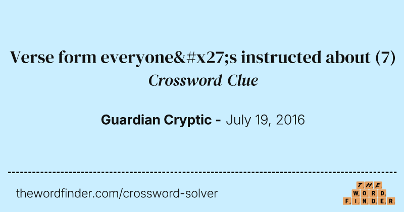 Verse form everyone's instructed about crossword clue image