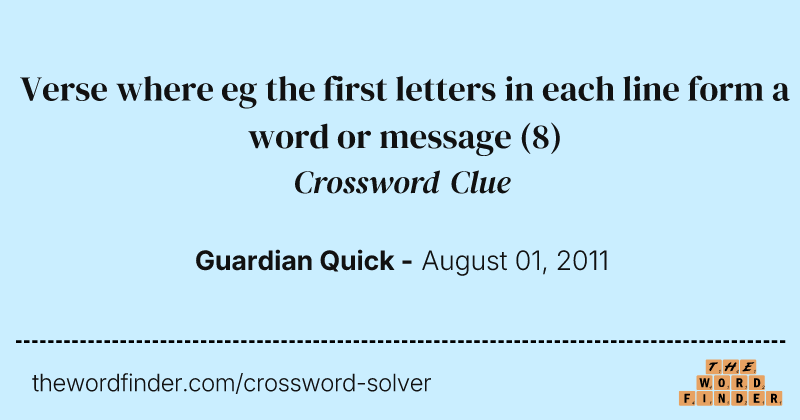 Verse where eg the first letters in each line form a word or message crossword clue image