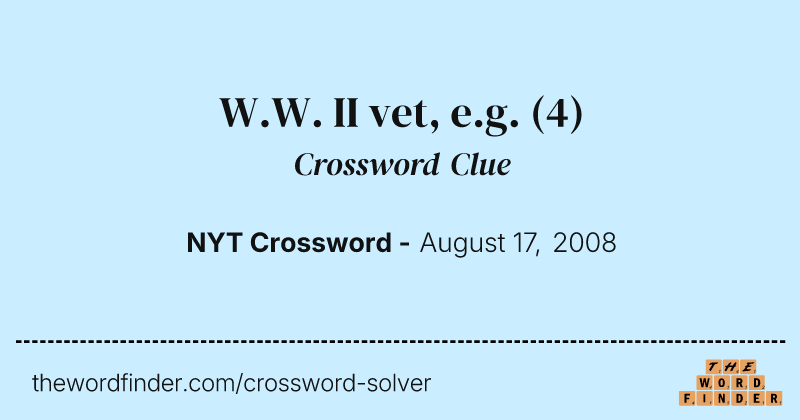 W.W. II vet, e.g. crossword clue image
