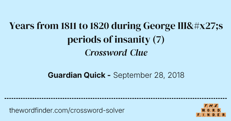 Years from 1811 to 1820 during George III's periods of insanity crossword clue image