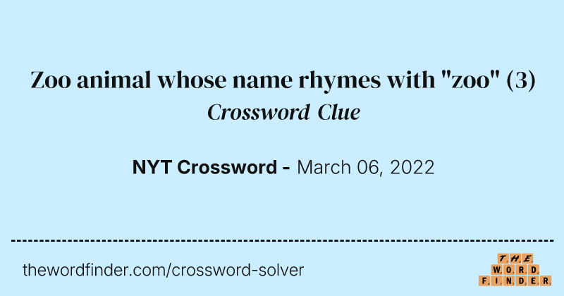 Zoo animal whose name rhymes with "zoo" crossword clue image