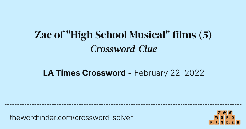 Zac of "High School Musical" films crossword clue image