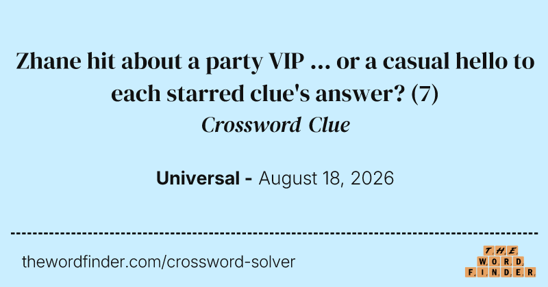 Zhane hit about a party VIP ... or a casual hello to each starred clue's answer? crossword clue image
