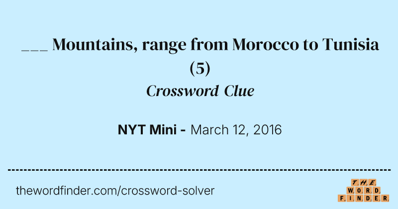 ___ Mountains, range from Morocco to Tunisia crossword clue image