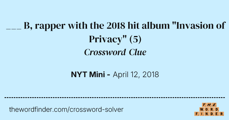 ___ B, rapper with the 2018 hit album "Invasion of Privacy" crossword clue image