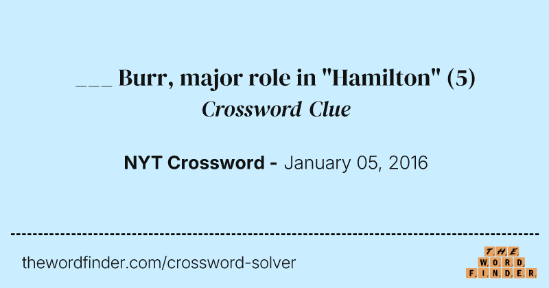 ___ Burr, major role in "Hamilton" crossword clue image