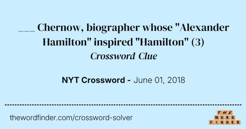 ___ Chernow, biographer whose "Alexander Hamilton" inspired "Hamilton" crossword clue image