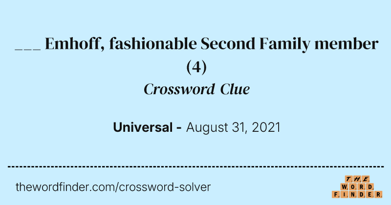 ___ Emhoff, fashionable Second Family member crossword clue image