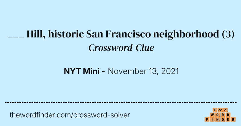 ___ Hill, historic San Francisco neighborhood crossword clue image