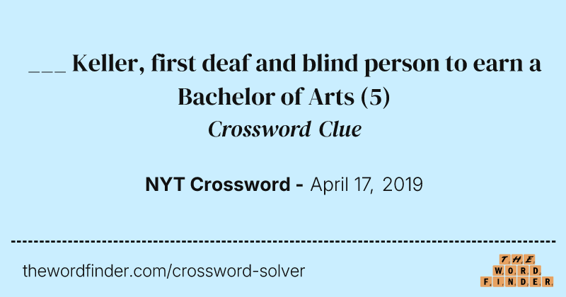___ Keller, first deaf and blind person to earn a Bachelor of Arts crossword clue image