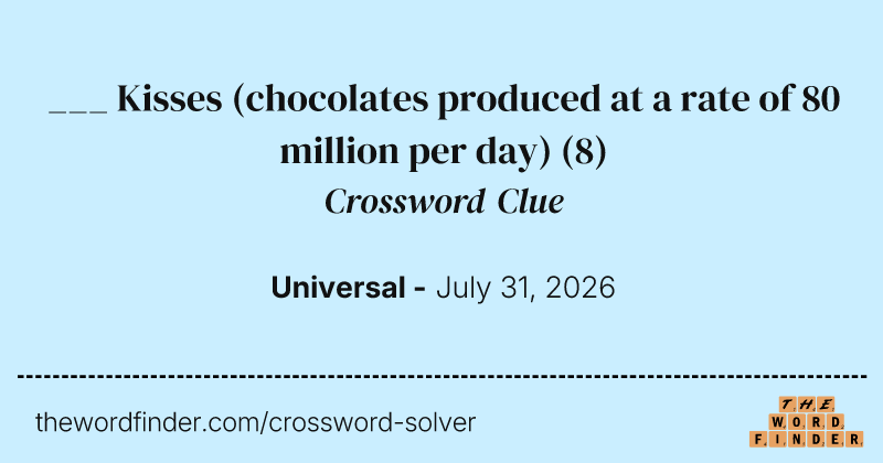 ___ Kisses (chocolates produced at a rate of 80 million per day) crossword clue image