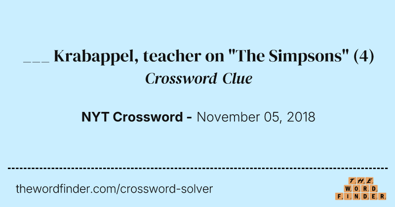 ___ Krabappel, teacher on "The Simpsons" crossword clue image