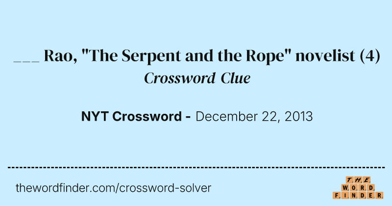 ___ Rao, "The Serpent and the Rope" novelist crossword clue image