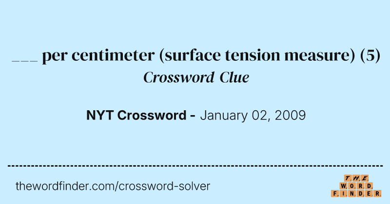 ___ per centimeter (surface tension measure) crossword clue image