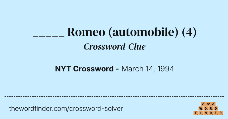 _____ Romeo (automobile) crossword clue image