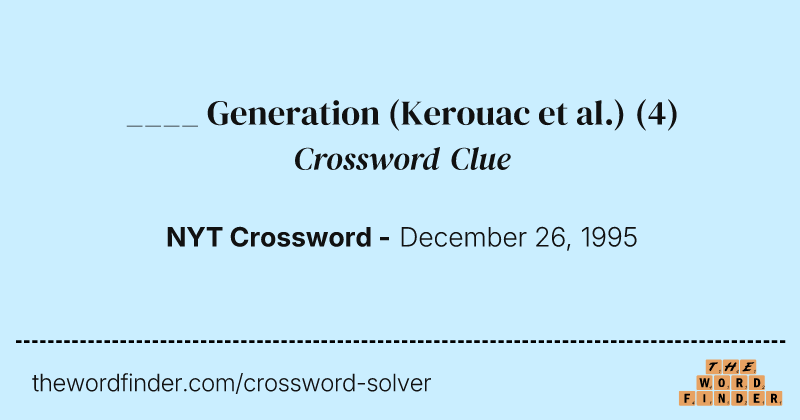 ____ Generation (Kerouac et al.) crossword clue image