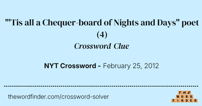 "'Tis all a Chequer-board of Nights and Days" poet crossword clue image