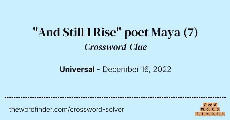 "And Still I Rise" poet Maya crossword clue image