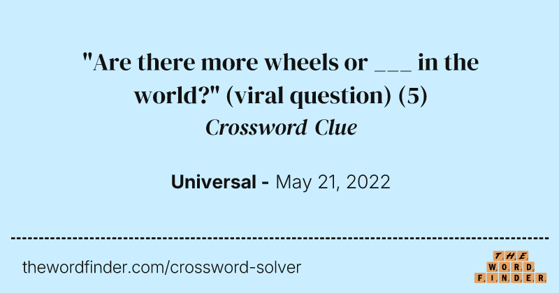 "Are there more wheels or ___ in the world?" (viral question) crossword clue image