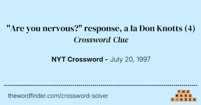 "Are you nervous?" response, a la Don Knotts crossword clue image