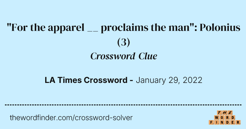 "For the apparel __ proclaims the man": Polonius crossword clue image