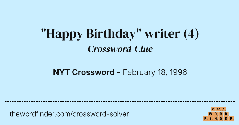 "Happy Birthday" writer crossword clue image