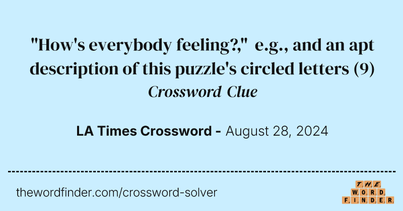 "How's everybody feeling?," e.g., and an apt description of this puzzle's circled letters crossword clue image