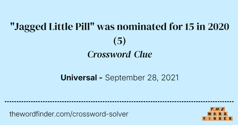 "Jagged Little Pill" was nominated for 15 in 2020 crossword clue image